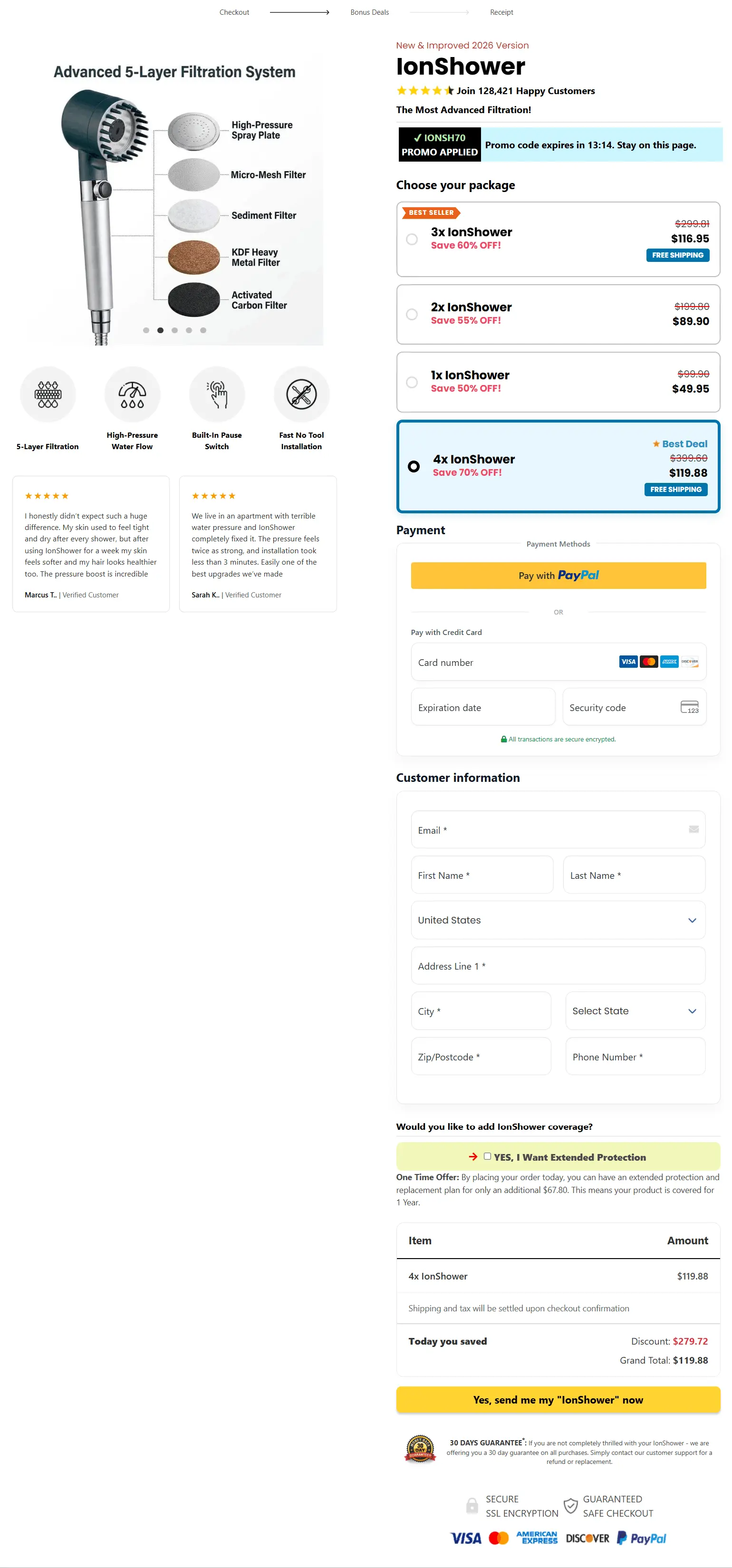 ionshower secure checkout page